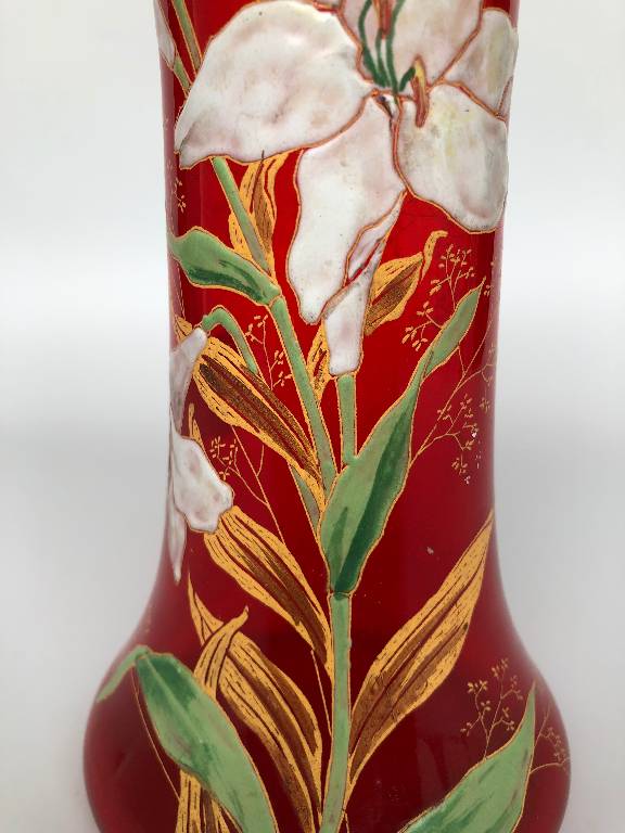 LEGRAS VASE EN VERRE ÉMAILLÉ ROUGE Puces Privées