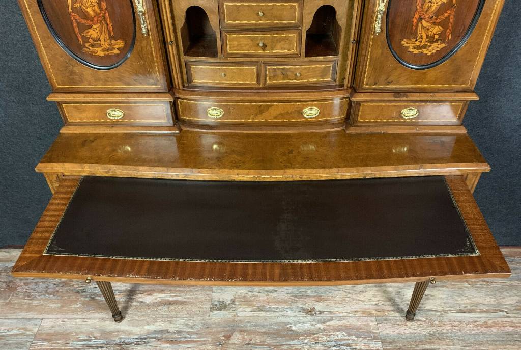 Majestueux bureau cabinet Empire en loupe d'Amboine, manguier et citronnier. | Puces Privées