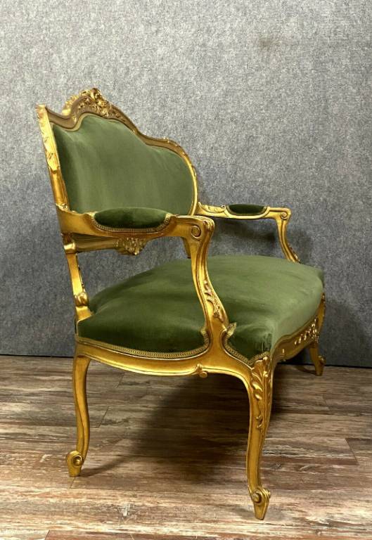 Somptueuse banquette d'apparat Louis XV en bois doré vers 1850 | Puces Privées