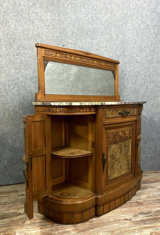 Magnifique buffet de salon époque Art Déco de forme demie lune en noyer et loupe | Puces Privées