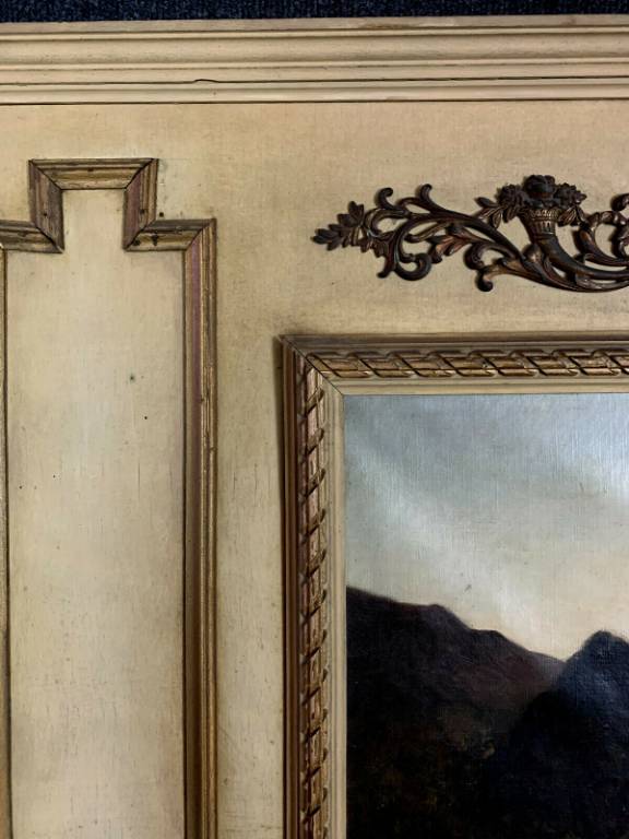 miroir trumeau Louis XVI en bois laqué et doré vers 1880-1900 | Puces Privées
