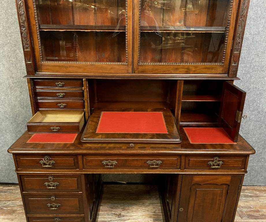 Splendide bureau bibliothéque a fonctions multiples époque Napoléon III en acajou | Puces Privées