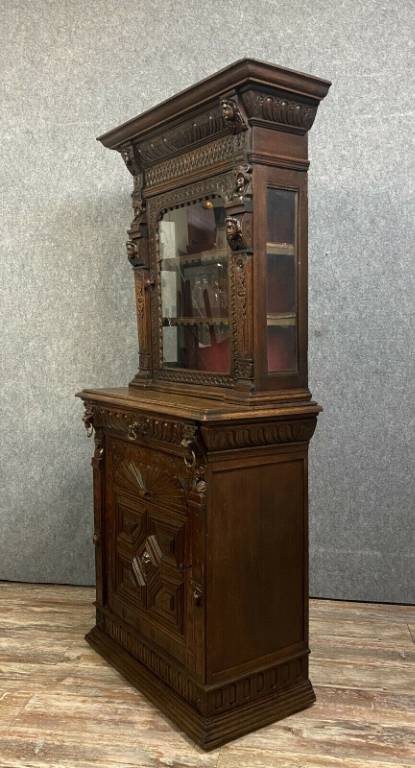 Magnifique cabinet bibliothéque Renaissance en chêne massif vers 1850. | Puces Privées