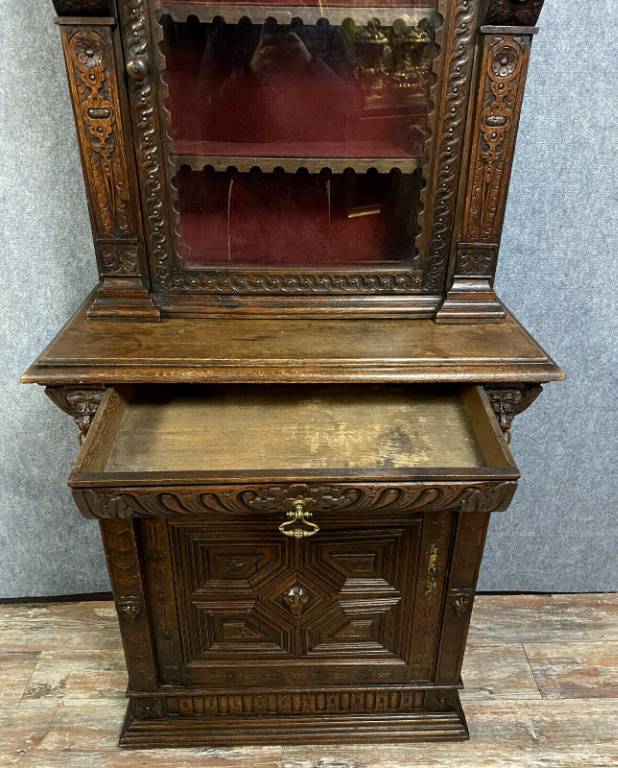 Magnifique cabinet bibliothéque Renaissance en chêne massif vers 1850. | Puces Privées