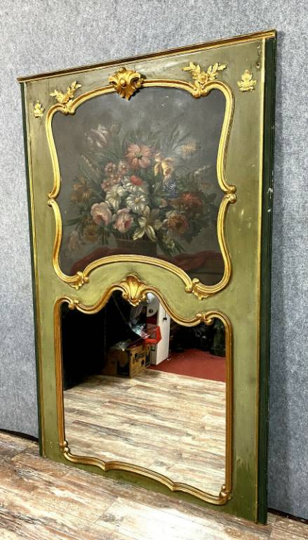 Très important miroir trumeau Louis XV en bois doré et laqué vers 1850 | Puces Privées