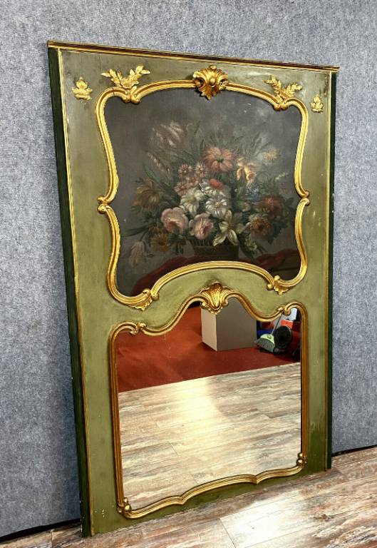 Très important miroir trumeau Louis XV en bois doré et laqué vers 1850 | Puces Privées