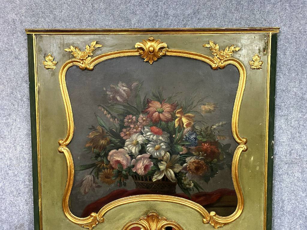Très important miroir trumeau Louis XV en bois doré et laqué vers 1850 | Puces Privées