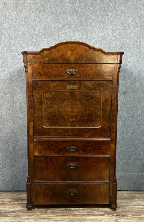 Superbe secrétaire époque Biedermeier en ronce de noyer vers 1800-1820 | Puces Privées