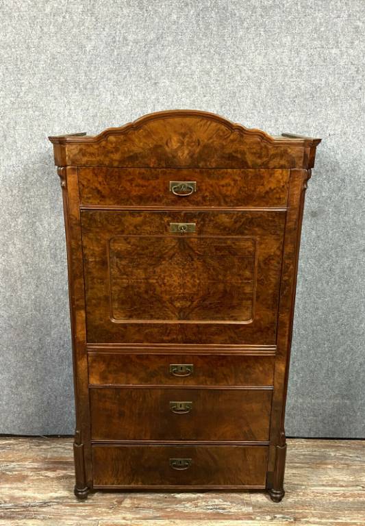 Superbe secrétaire époque Biedermeier en ronce de noyer vers 1800-1820 | Puces Privées