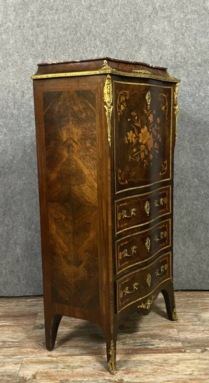 Magnifique secrétaire galbé époque Napoléon III en marqueterie de bois précieux vers 1850 | Puces Privées