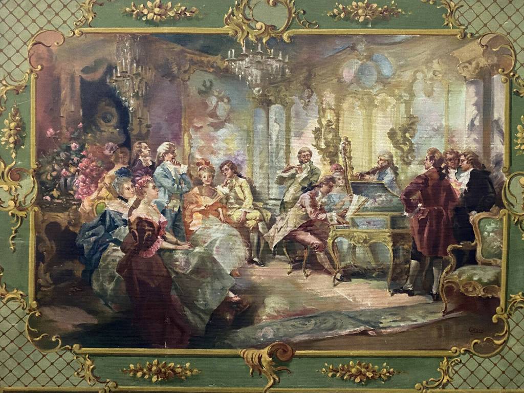 École Française vers 1900  Immense huile sur toile figurant un concert de salon au XVIIIeme siècle | Puces Privées