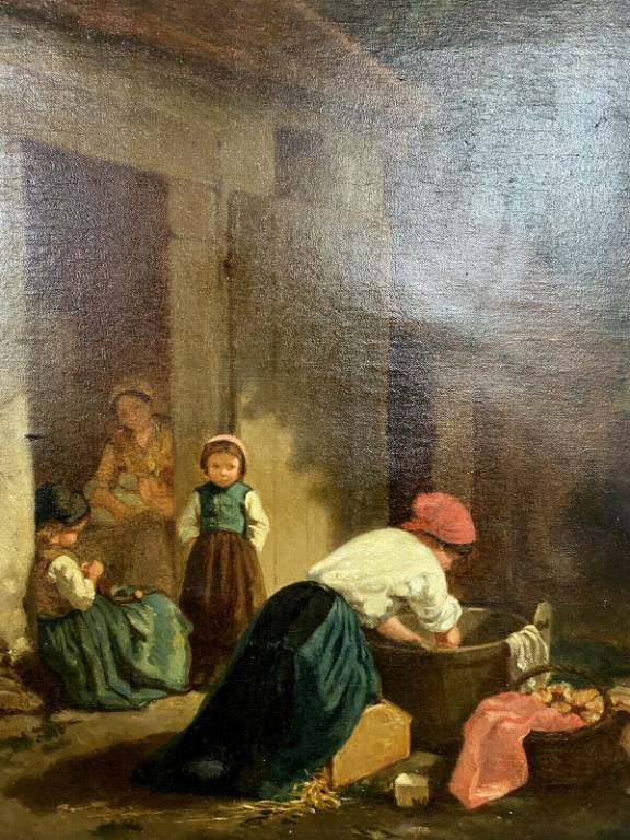 École Française du XIXeme siècle  Scène d’extérieur en milieu rural la lessive  Huile sur Toile | Puces Privées