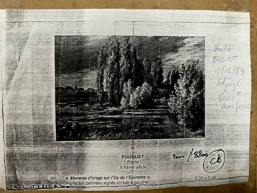 École Française XXe  huile sur panneau paysage lacustre  L'île de l'Épinette vers 1940 | Puces Privées