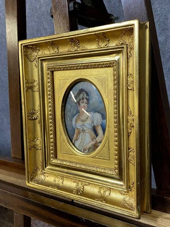 École Française XIXeme  paire d'aquarelles de qualité dans de superbes cadres dorés a palmettes | Puces Privées