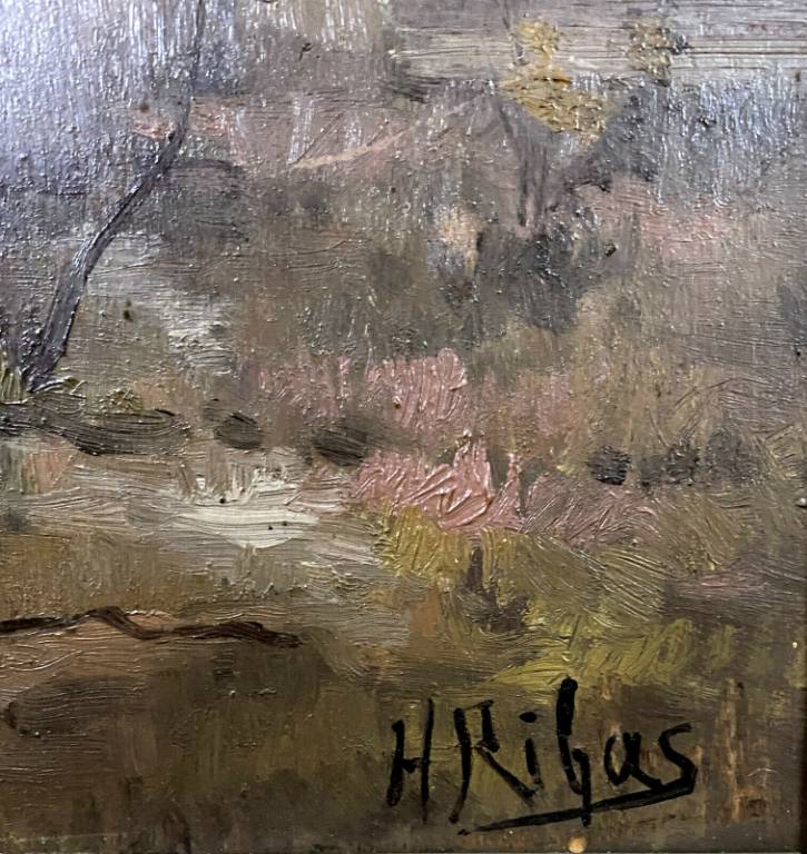 École Française 1900 - huile sur panneau de H. Ribas  promenade en foret de Blois | Puces Privées