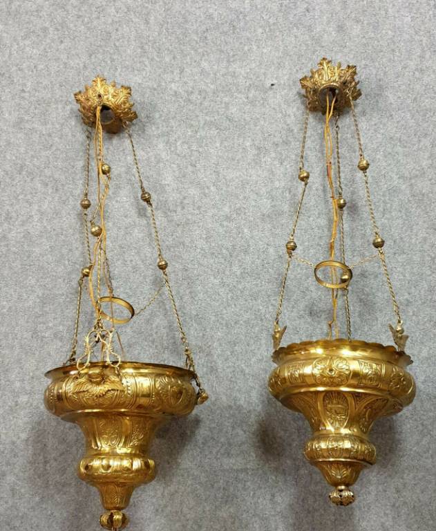Rare pendant de lustres d’église en bronze et laiton doré époque Napoléon III | Puces Privées