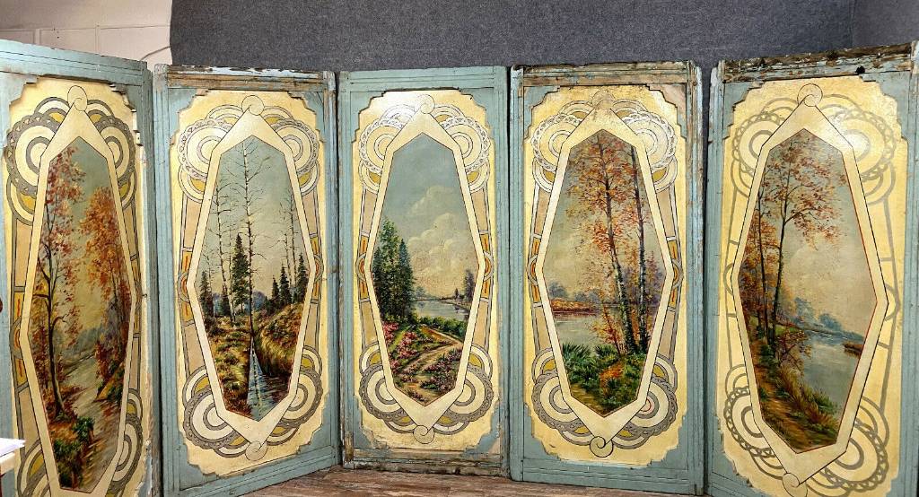 Rare série de 5 grands panneaux de ciel de Carrousel ( manège de chevaux ) époque Art Nouveau | Puces Privées