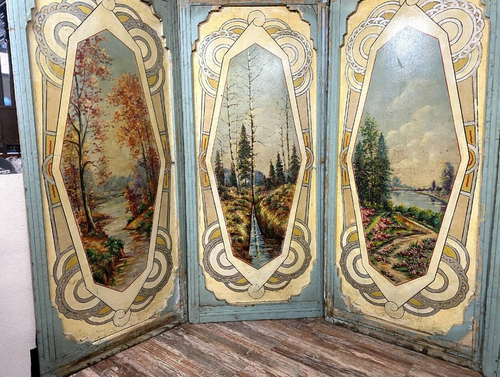 Rare série de 5 grands panneaux de ciel de Carrousel ( manège de chevaux ) époque Art Nouveau | Puces Privées
