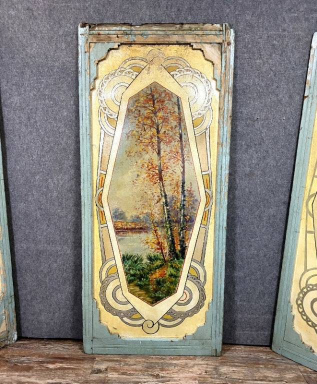 Rare série de 5 grands panneaux de ciel de Carrousel ( manège de chevaux ) époque Art Nouveau | Puces Privées