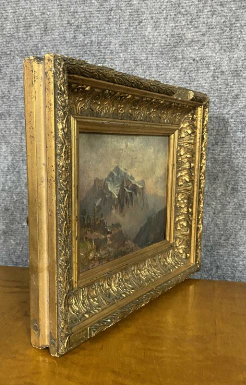 Pendant de tableaux ( huile sur panneau XIXeme ) vue des Alpes en automne et en hivers. | Puces Privées