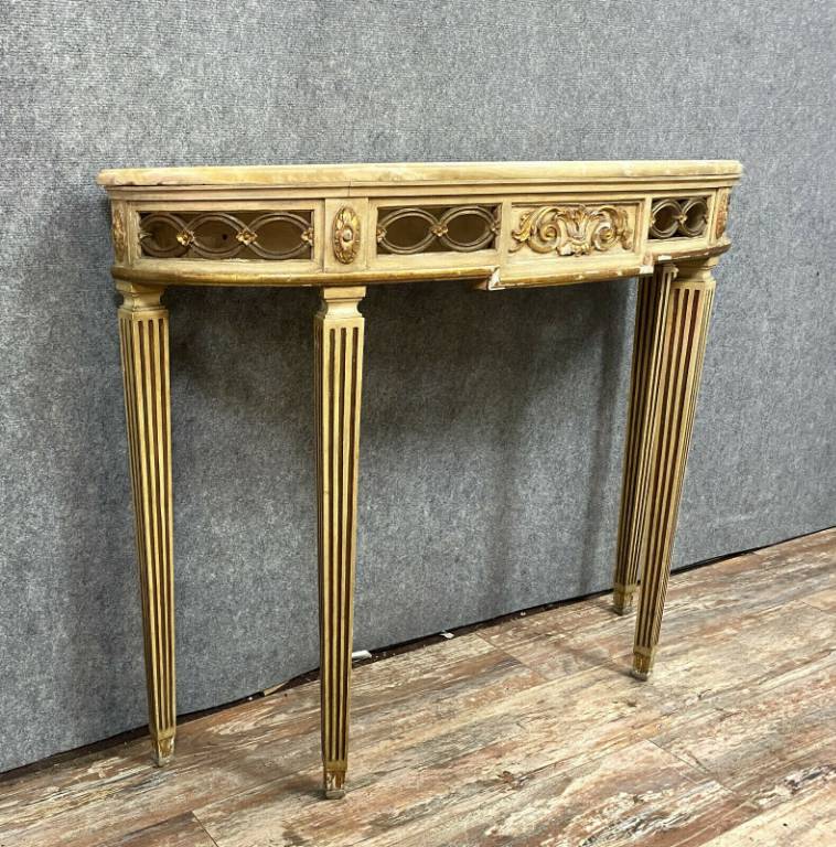 Superbe console Louis XVI en bois laqué et rechampi et doré vers 1880-1900 | Puces Privées