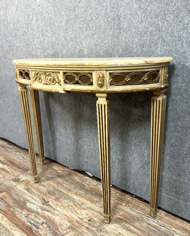 Superbe console Louis XVI en bois laqué et rechampi et doré vers 1880-1900 | Puces Privées