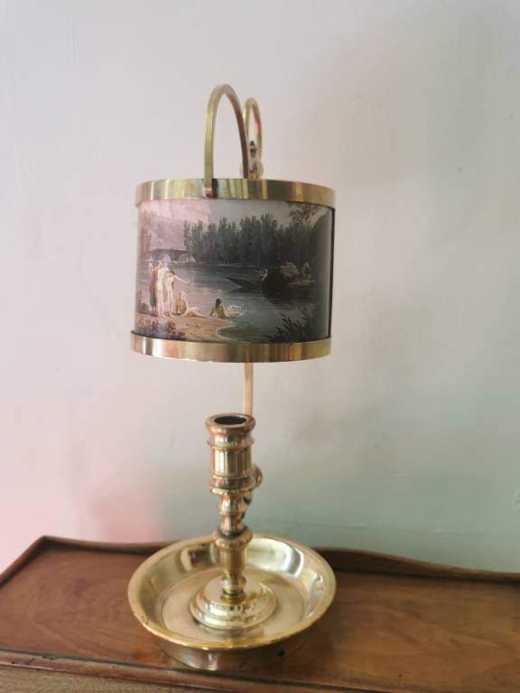 No - 478 - Lampe bougeoir en laiton avec écran XX ème siècle | Puces Privées