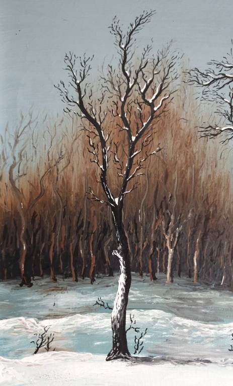 Tableau paysage hiver huile sur toile | Puces Privées