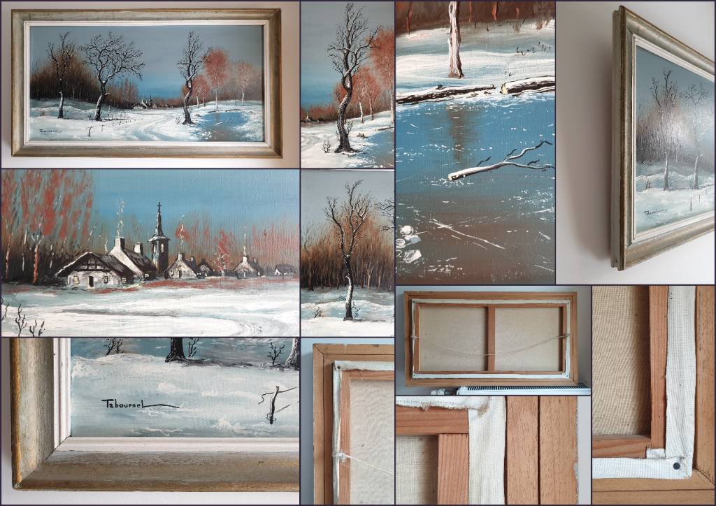 Tableau paysage hiver huile sur toile | Puces Privées