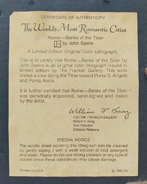 John Speirs 4 lithographies vintage datées numérotées Worlds Most Romantic Cities | Puces Privées