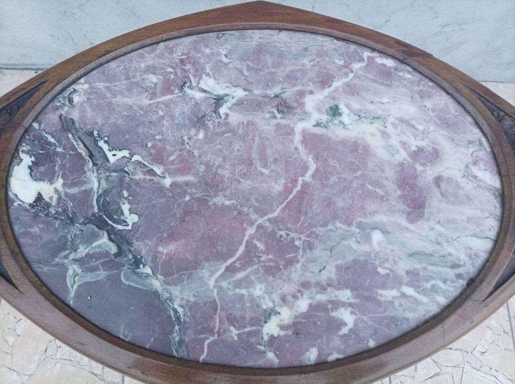 Table guéridon Art Nouveau en acajou et dessus marbre | Puces Privées