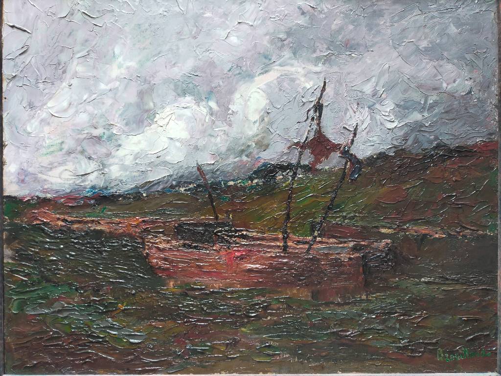 Eugène Brouillard (1870-1950) Huile sur toile Barque sur un canal | Puces Privées