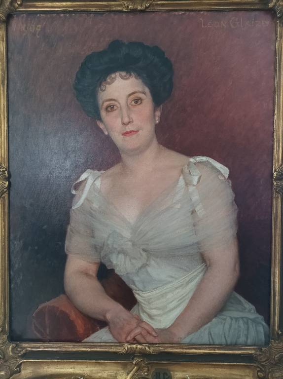 Léon Glaize (1842-1931) Grande huile sur toile Portrait de femme 1902 | Puces Privées