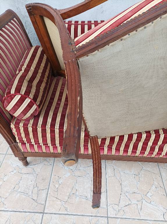 Salon Méridienne et 2 fauteuils style Louis XVI en acajou | Puces Privées