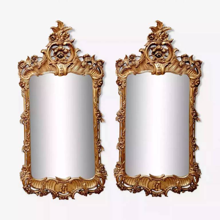 paire de miroirs louis XV en bois doré ajouré vers 1900. | Puces Privées