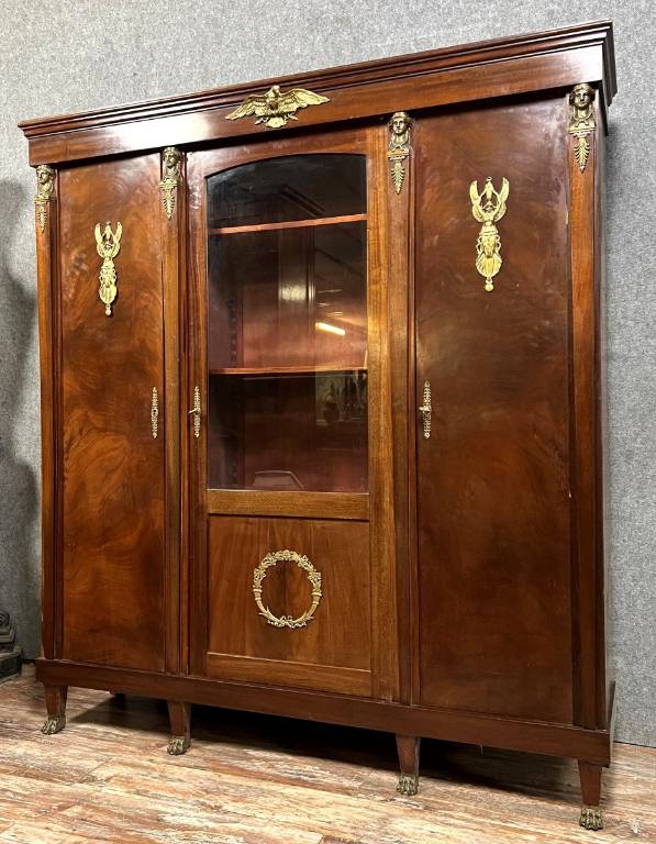 bibliothèque Empire en acajou et ornements en bronze doré vers 1880-1900 | Puces Privées