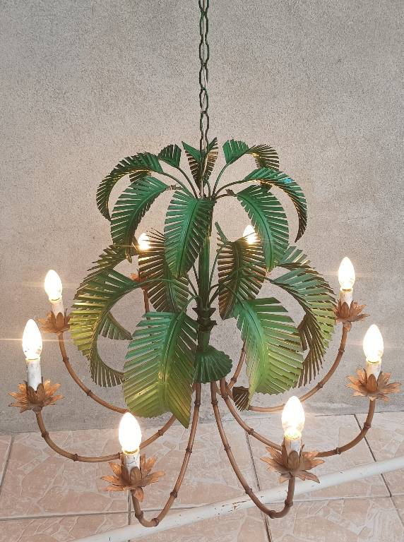Lustre palmier 1950 en fer dans le goût de Maison Baguès Jansen | Puces Privées