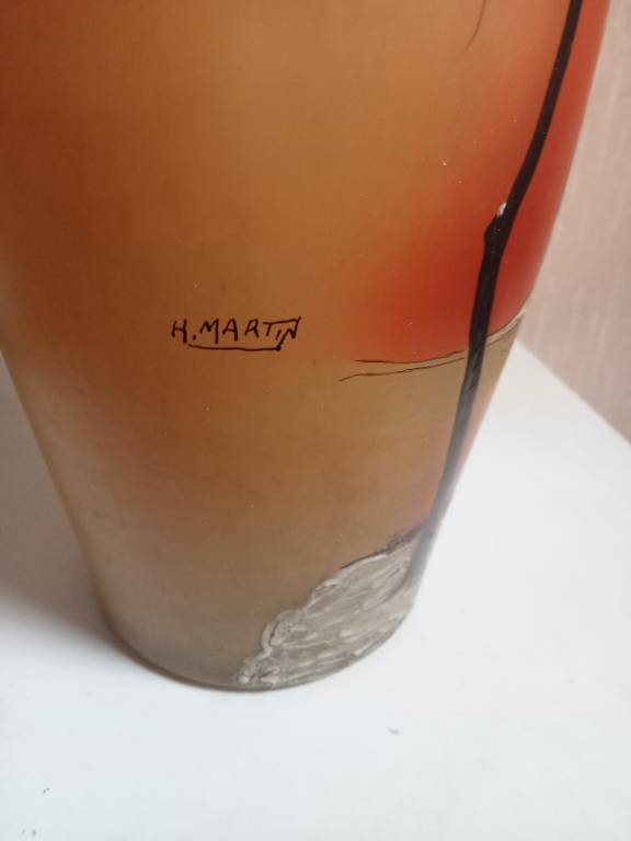 vase emaillé  legras 1900 hauteur 30,5 cm signée Martin | Puces Privées