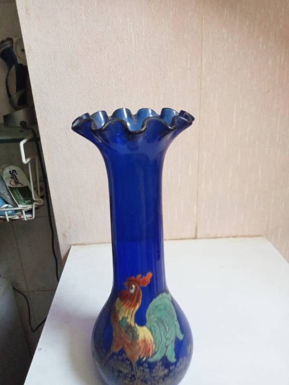 vase legras émaillé 1900 motif coq hauteur 25 cm | Puces Privées