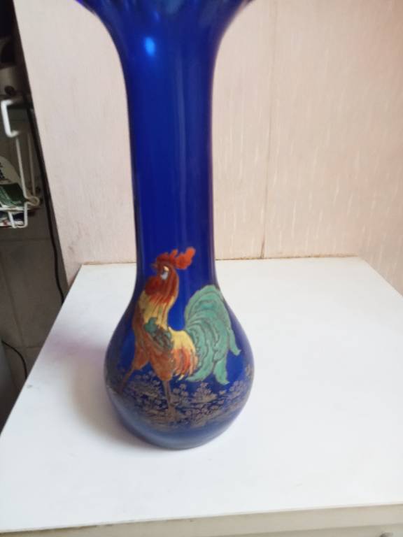 vase legras émaillé 1900 motif coq hauteur 25 cm | Puces Privées