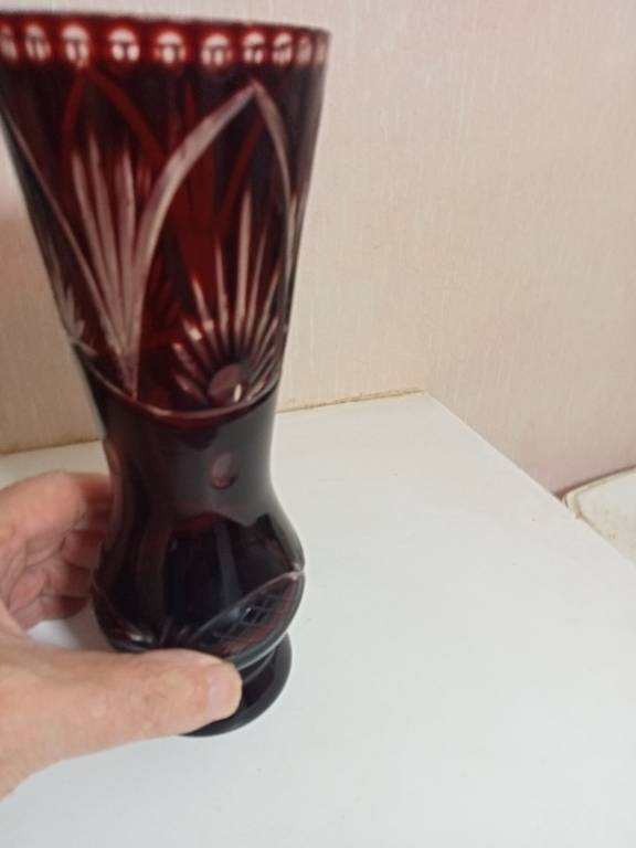 vase ancien cristal de boheme hauteur 21 cm | Puces Privées