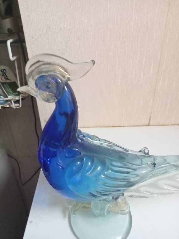 statuette en verre oiseau longueur 31 cm | Puces Privées