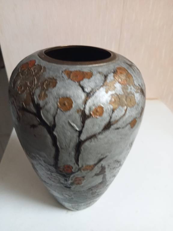 Vase ancien laiton cloisonné hauteur 19 cm diamètre 12 cm | Puces Privées