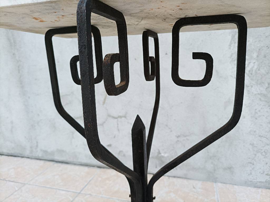 Guéridon Console Art Déco en fer forgé et plateau en marbre | Puces Privées