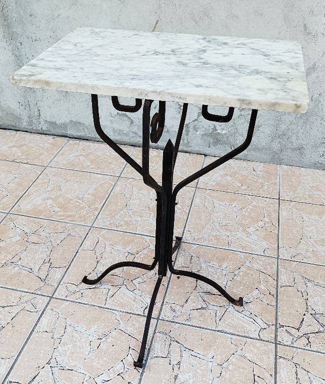 Guéridon Console Art Déco en fer forgé et plateau en marbre | Puces Privées