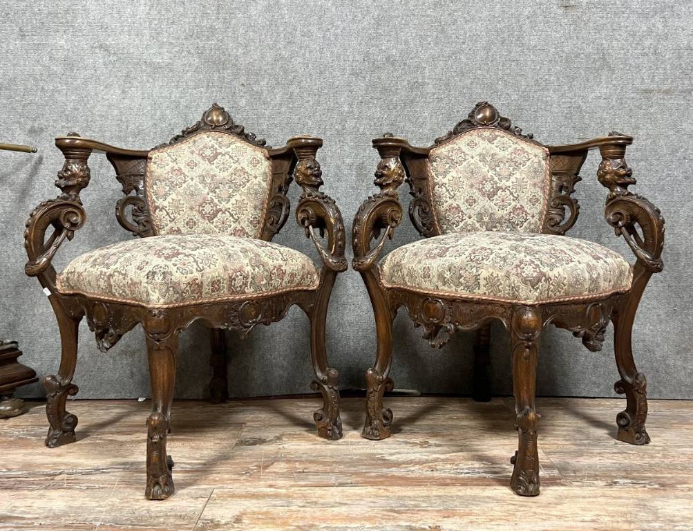 paire de fauteuils Baroques Vénitiens dans le style de la renaissance Italienne | Puces Privées