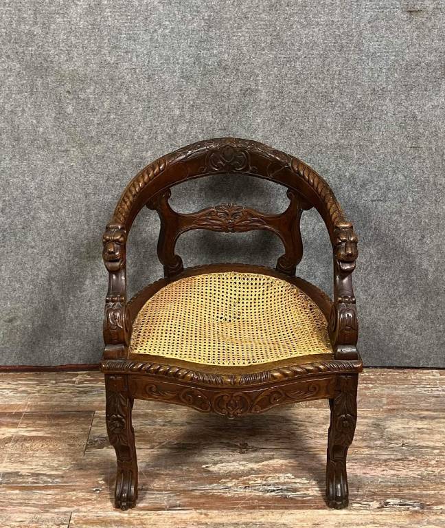 fauteuil de bureau style Renaissance en chêne massif vers 1850 | Puces Privées