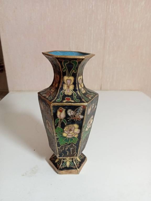 petit vase ancien cloisonné hauteur 12 cm diamètre 5,5 cm | Puces Privées