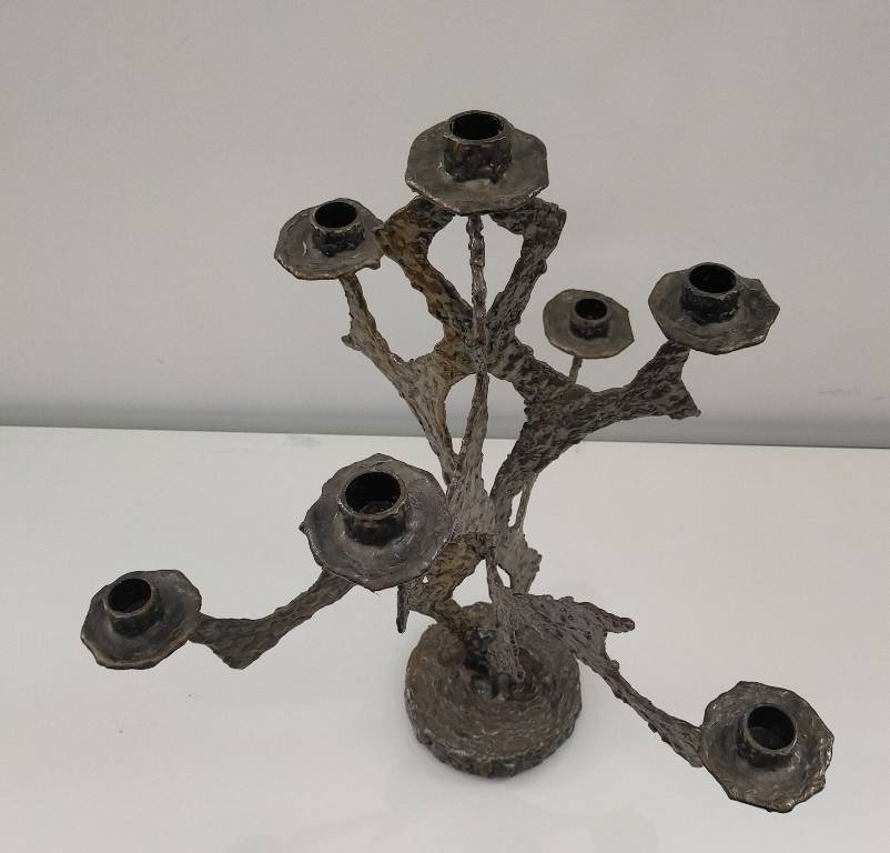 Chandelier bougeoir brutalise en bronze coulé 7 branches | Puces Privées