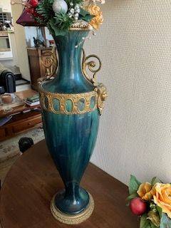 Vase Joséphine ancien  d'Orfèvre GARSONNIN & LESAGE faïence vert profond et bronze doré | Puces Privées